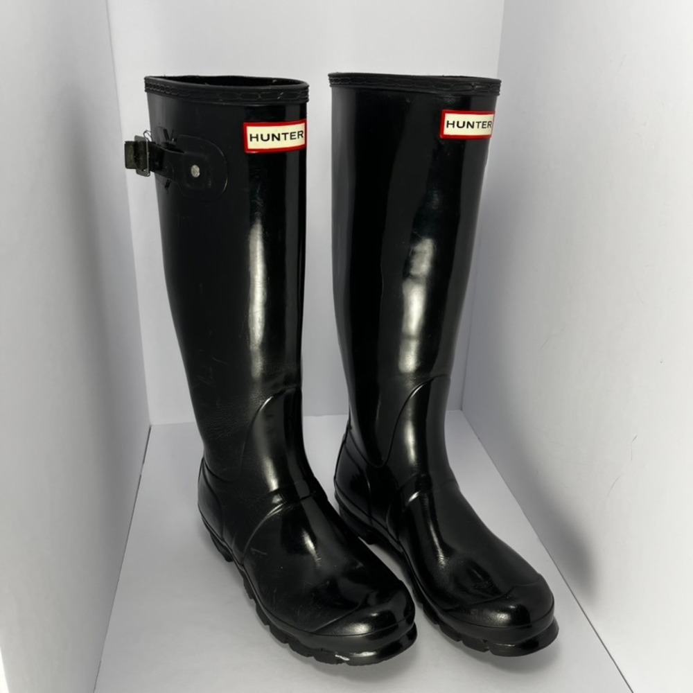 Hunter Original Tall Gloss Rain Boots Black Womens 7 Waterproof Rubber